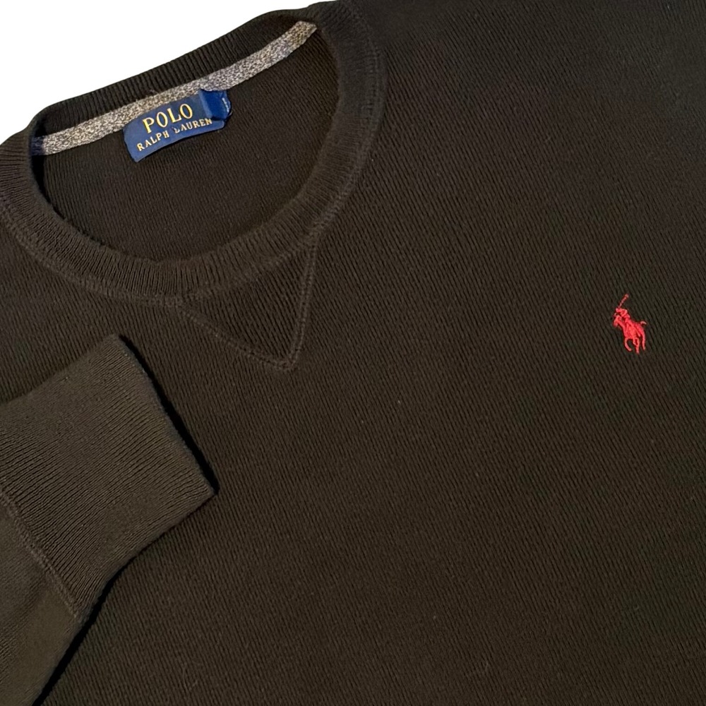 Polo Ralph Lauren Crewneck Sweater Mens XL Chest 58" Black Red Pony Cotton Knit